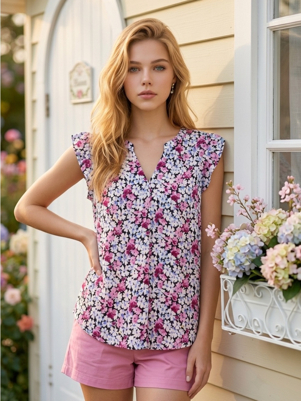 Loft Floral Pink and White Women's Top